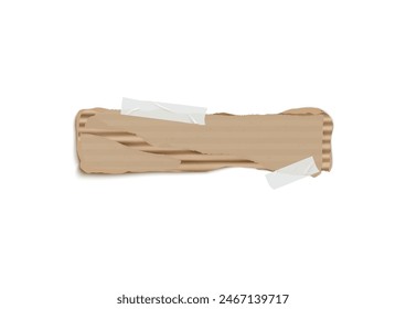 Ilustración vectorial de un pedazo realista de cartón rasgado sobre cinta adhesiva. La forma rectangular con bordes dentados con textura es ideal para maquetas de productos sobre un fondo aislado.