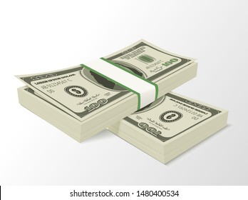 Vector illustration of realistic piles of dollars isolated .
