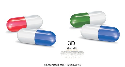 vector illustration realistic pills capsules design template.on the  white background.