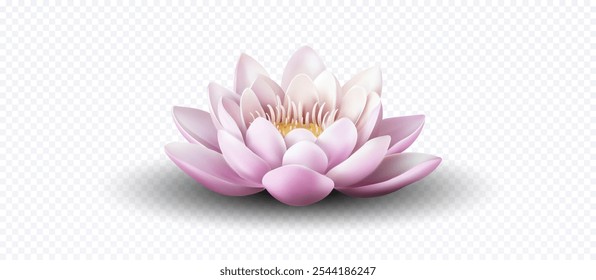 Vector illustration of a realistic pink lotus flower in full bloom, symbolizing purity, peace, and spiritual enlightenment. Ideal for themes of nature, wellness, and meditation