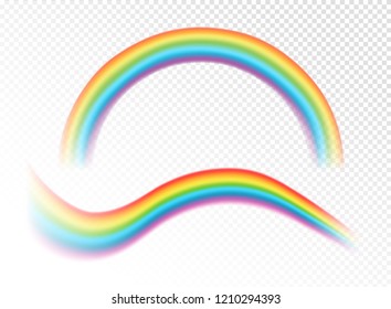 Vector illustration of realistic rainbows on the transparent white background.