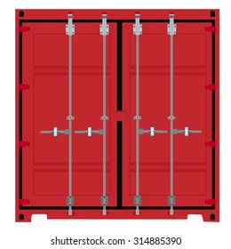Vector illustration of realistic red cargo container front or back  view. Closed container ship icon. Global transportation.