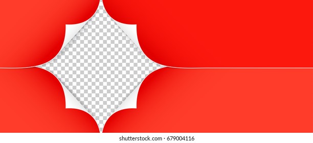 Vector illustration of realistic red paper corners isolated on transparent background. Landscape oriented banner
