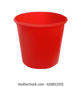 Vector illustration realistic red plastic bucket. Isolated white background. A bucketful for washing food, water and drink. Household chores pail