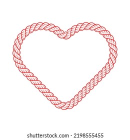 Vector illustration of realistic red rope heart on a white background.