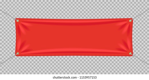 Vector illustration. A realistic red textile banner with folds.  Graphic design elements for advertising, flyers, posters, web site, sale announcement. 