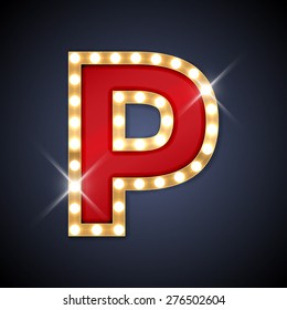 Vector Illustration Of Realistic Retro Signboard Letter P. Part Of Alphabet Including Special European Letters.
