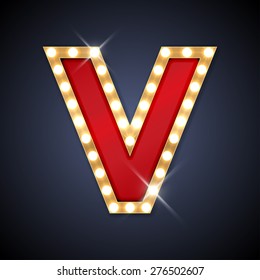 Vector illustration of realistic retro signboard letter V. Part of alphabet including special European letters.