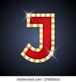 Vector Illustration Of Realistic Retro Signboard Letter J. Part Of Alphabet Including Special European Letters.