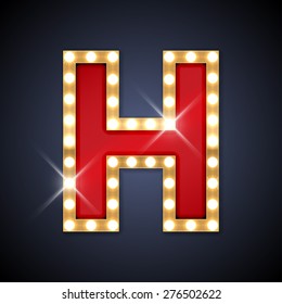 Vector illustration of realistic retro signboard letter H. Part of alphabet including special European letters.