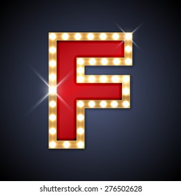 Vector illustration of realistic retro signboard letter F. Part of alphabet including special European letters.