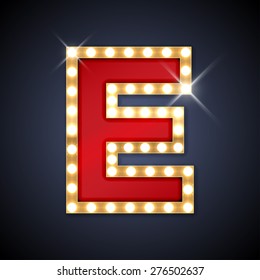 Vector Illustration Of Realistic Retro Signboard Letter E. Part Of Alphabet Including Special European Letters.