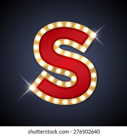 Vector Illustration Of Realistic Retro Signboard Letter S. Part Of Alphabet Including Special European Letters.