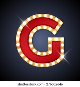 Vector Illustration Of Realistic Retro Signboard Letter G. Part Of Alphabet Including Special European Letters.
