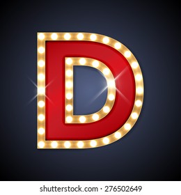 Vector illustration of realistic retro signboard letter D. Part of alphabet including special European letters.