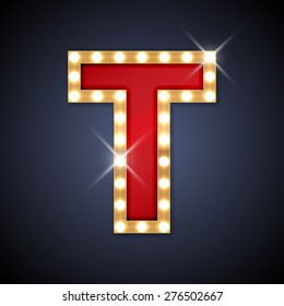 Vector illustration of realistic retro signboard letter T. Part of alphabet including special European letters.