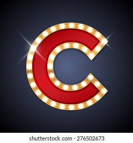 Vector illustration of realistic retro signboard letter C. Part of alphabet including special European letters.