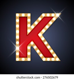 Vector illustration of realistic retro signboard letter K. Part of alphabet including special European letters.