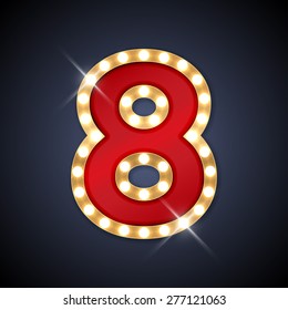 Vector illustration of realistic retro signboard number 8 (eight). Part of alphabet including special European letters.