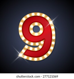 Vector illustration of realistic retro signboard number 9 (nine). Part of alphabet including special European letters.