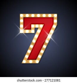 Vector illustration of realistic retro signboard number 7 (seven). Part of alphabet including special European letters.