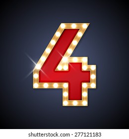 Vector illustration of realistic retro signboard number 4 (four). Part of alphabet including special European letters.