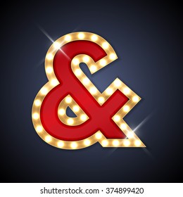 Vector illustration of realistic retro signboard ampersand mark. Part of alphabet including special European letters.