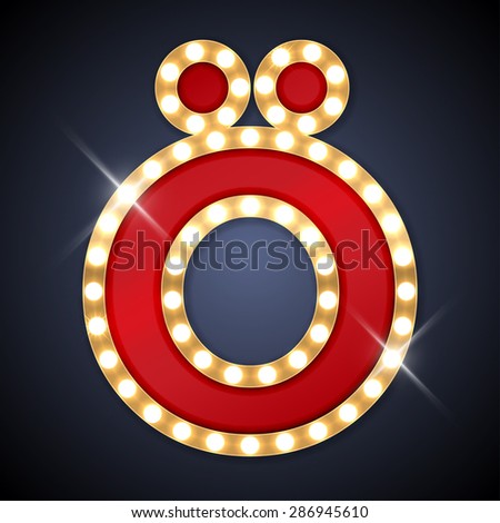 Vector illustration of realistic retro signboard letter O with two dots. Letter of  German, Swedish, Finnish, Skolt Sami, Karelian, Estonian, Luxembourgish, French, Slovak alphabets and etc..
