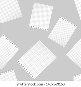 Vector illustration of a realistic school notebook. Vertical blank business notebook in a cage on metal rings seamless pattern on a white background.