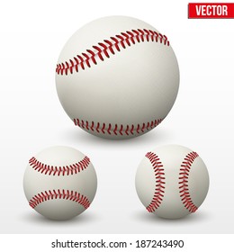 Vector illustration of realistic Set of baseball leather ball. Various sides. Isolated.