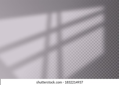 Vector illustration of realistic shadow overlay effect. Blurred transparent soft light shadow from window. Contemporary mockup background for product presentation