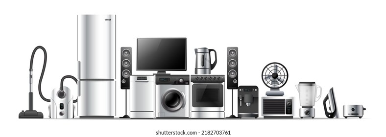 Realistic kitchen items household appliances Vector Image