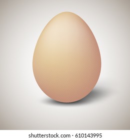 Vector illustration of realistic single brown chicken egg - with halftone effect, front view