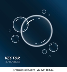 Vector illustration of realistic soap bubbles isolated on a dark background