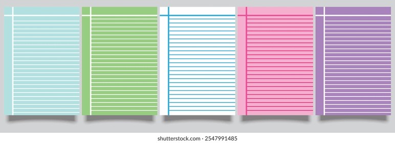 Ilustração vetorial de folhas em branco de papel revestido e quadrado realista, isoladas no plano de fundo. Linhas de design de arte, bloco de anotações de página de grade com margem.