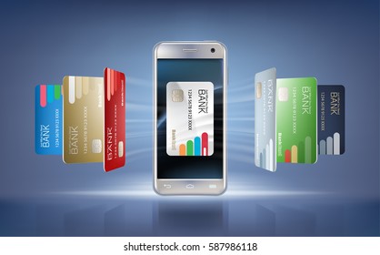 Vector illustration in a realistic style the concept of mobile payments using the application on your smartphone.