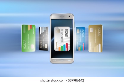 Vector illustration in a realistic style the concept of mobile payments using the application on your smartphone.