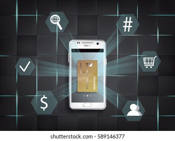 Vector illustration in a realistic style the concept of mobile payments using the application on your smartphone.