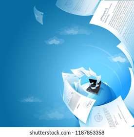 Vector illustration in realistic style with fling docs, diplomat, globe for business