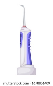 vector Illustration in realistic style. orthodontic oral irrigator Isolated on white background. dental water flosser. Mobile electronic device for every day tooth care, water irrigation for braces