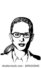 A vector illustration, in a realistic style, of a strong intelligent woman in  business attire.  Single color, 11x17 aspect ratio.