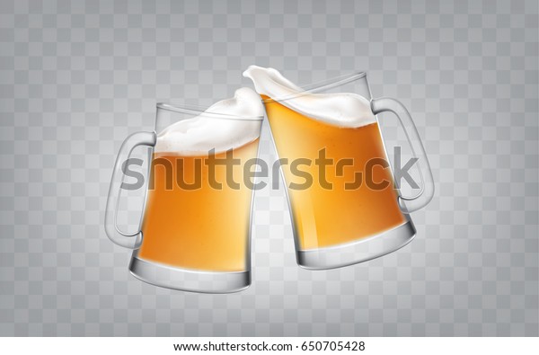 ビールとマグカップを合わせたリアルな2枚のガラスのベクターイラスト 印刷 テンプレート デザインエレメント のベクター画像素材 ロイヤリティフリー