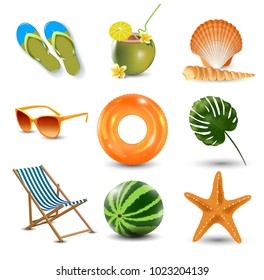 vector illustration of Realistic summer holidays seaside beach icons set isolated