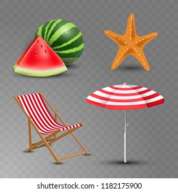 vector illustration of Realistic summer holidays seaside beach icons set isolated on transparent background