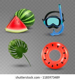 vector illustration of Realistic summer holidays seaside beach icons set isolated on transparent background