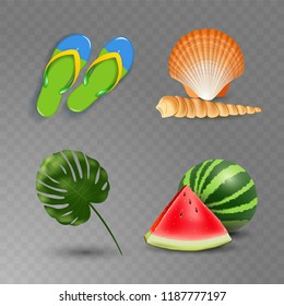 vector illustration of Realistic summer holidays seaside beach icons set isolated on transparent background