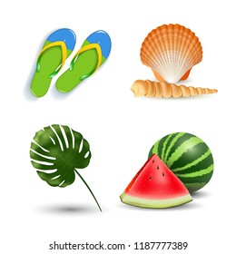 vector illustration of Realistic summer holidays seaside beach icons set isolated on white background