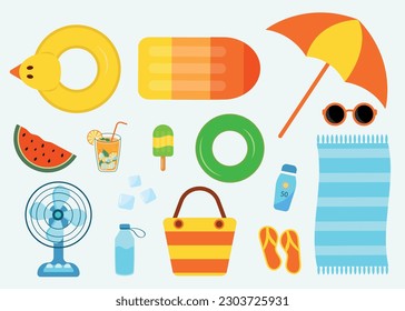 vector illustration of Realistic summer holidays seaside beach icons set isolated