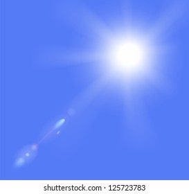Vector illustration of realistic sun  on a blue sky.
