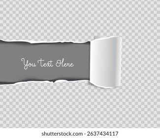 Vector illustration of realistic torn paper featuring curled or rolled edges, adding depth and texture. Perfect for design projects needing a handmade, tactile look.